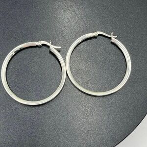 Marsala Sterling Silver Flat Curved Elegant Hoop Earrings 1.5", 3mm, 3.8 gr